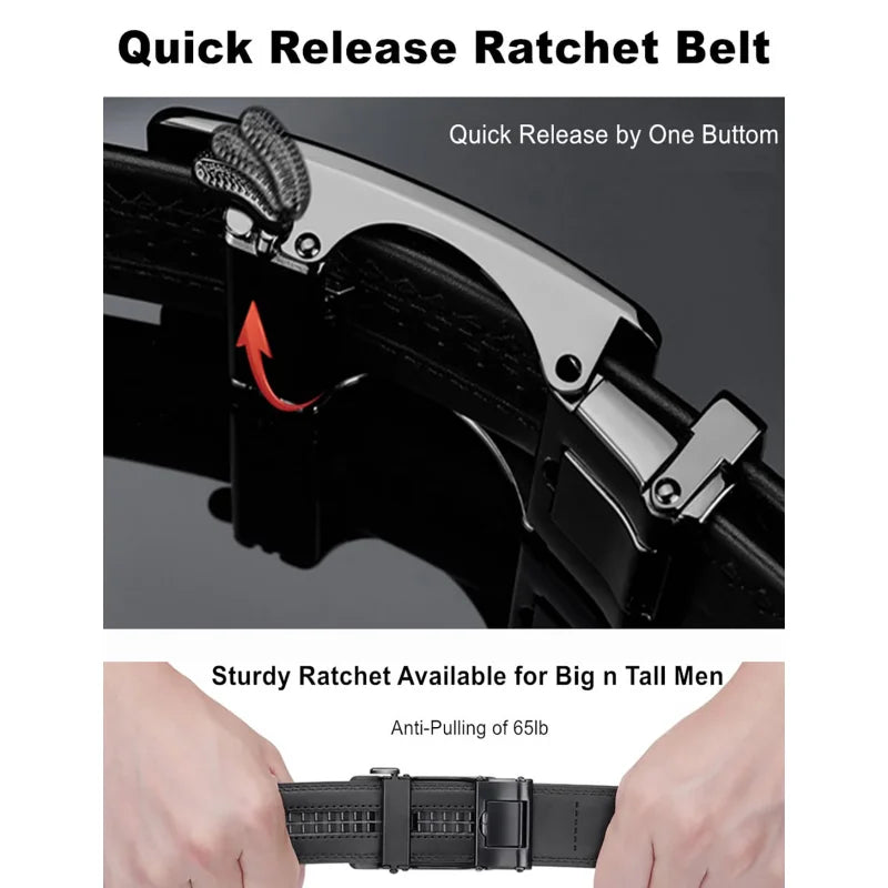 Hoge kwaliteit lederen casual riem heren, verstelbare automatische gespriemen, zwart/bruine snijdbare ratelriem voor heren