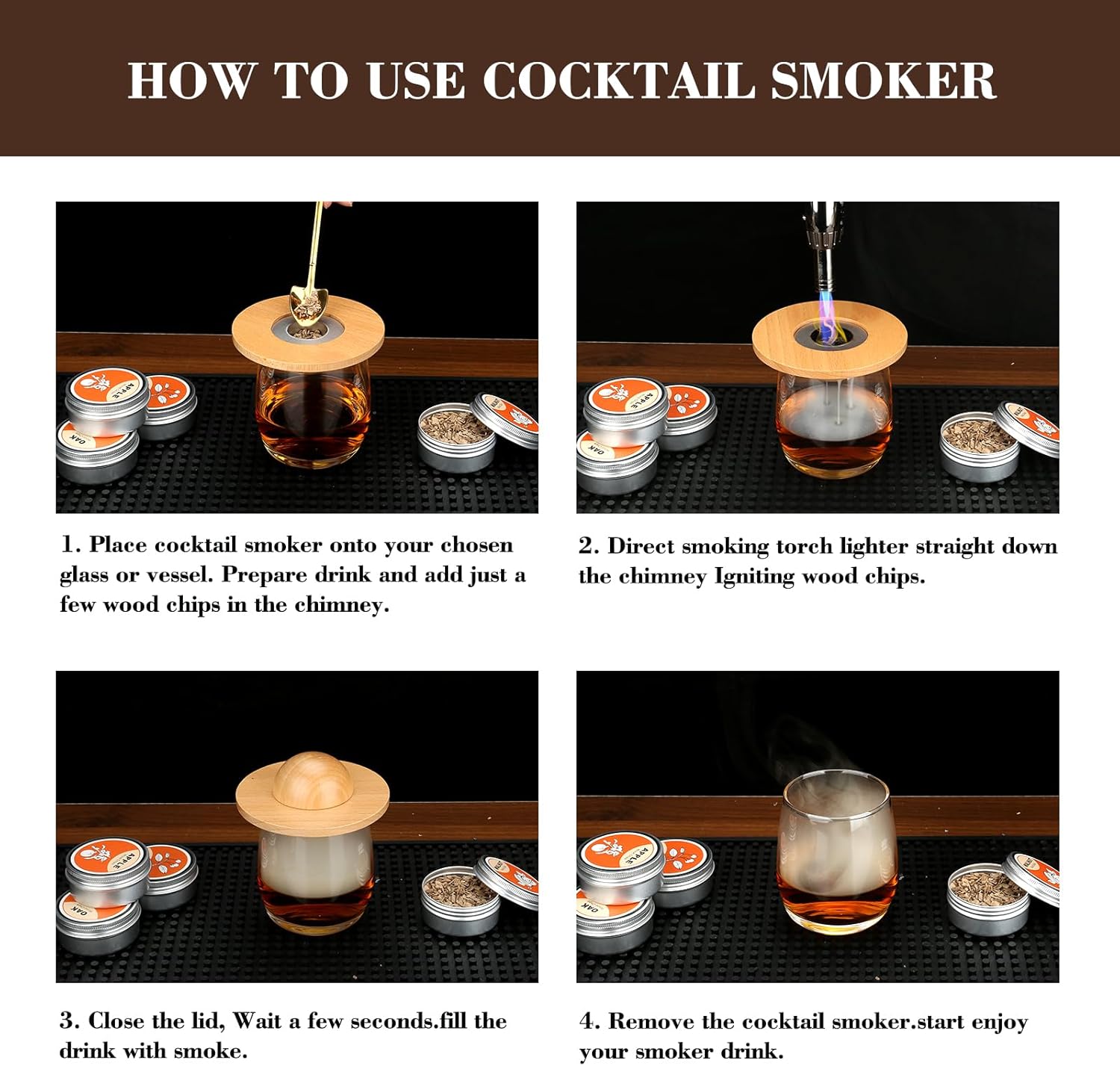 Deluxe Cocktail Smoker Kit – Compleet met 4 Aromatische Houtsnippers & Accessoires